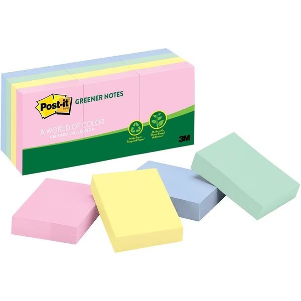 Notes, Postit, Rcy, 1.5X2, 12Pk, Post-It, Mfr#: MMM653RPA